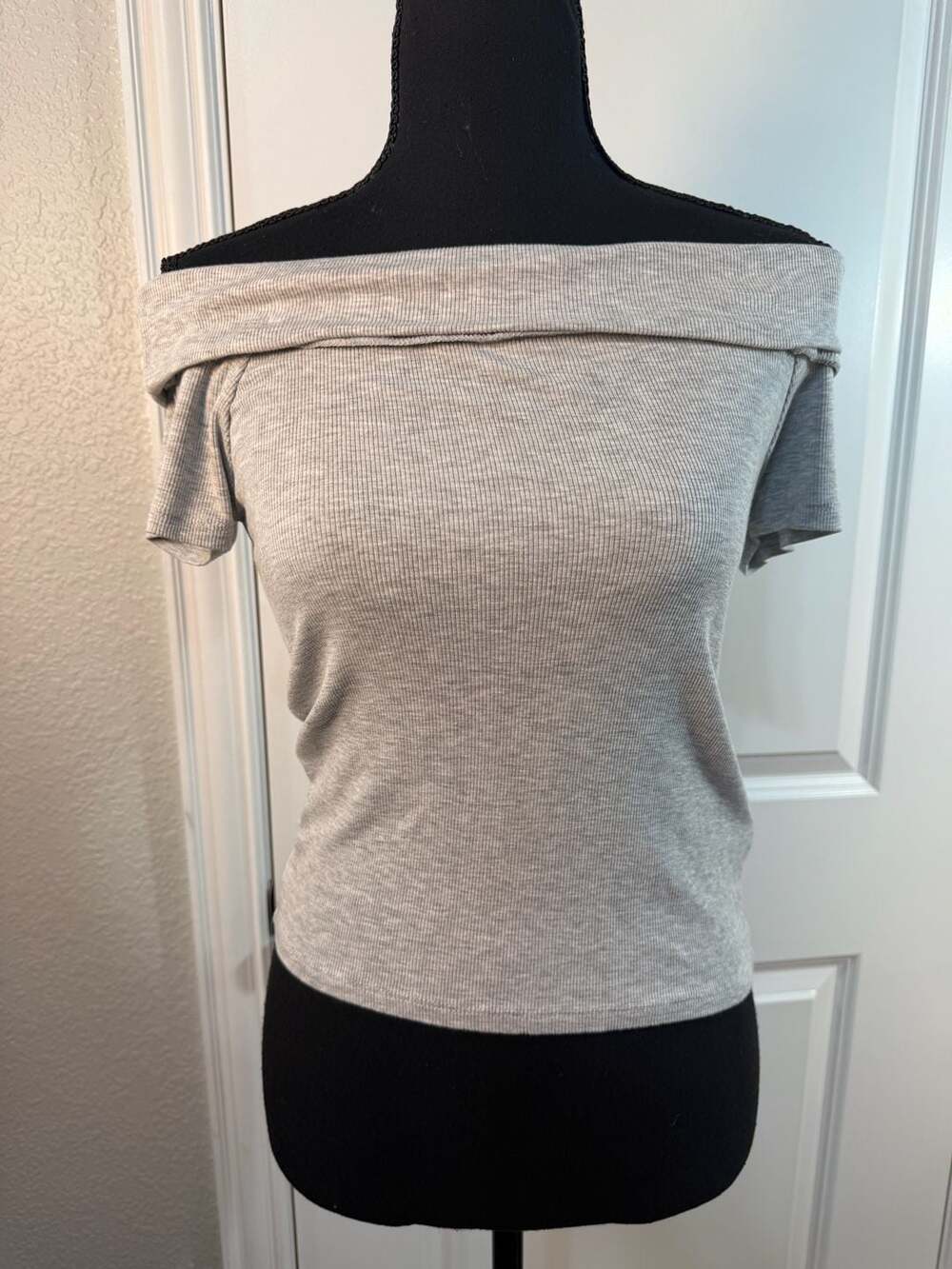 Cotton:On Women's Ribbed Off-The-Shoulder Top Gray Size M